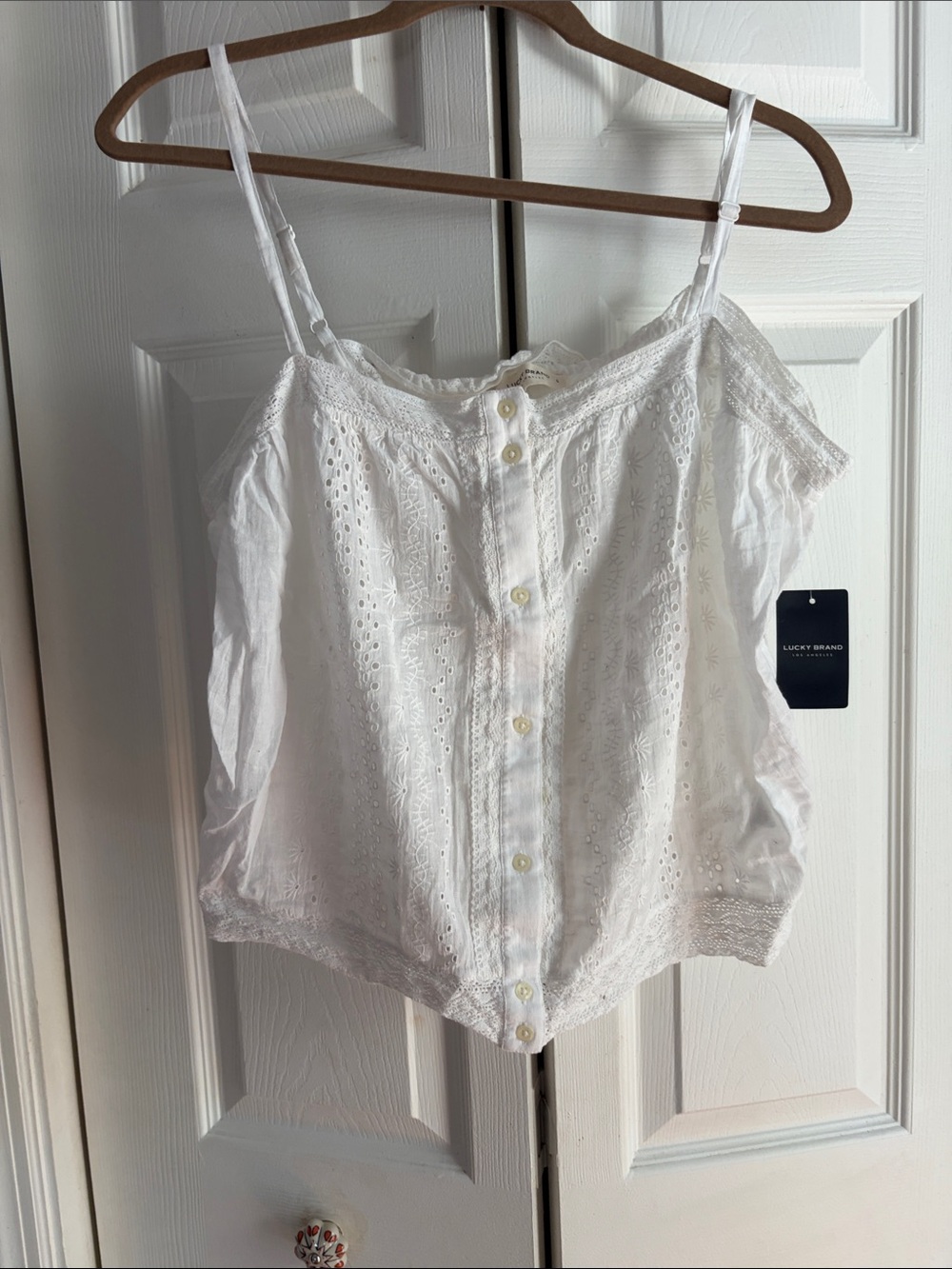 Lucky Brand White Eyelet Button-Front Camisole with Adjustable Straps